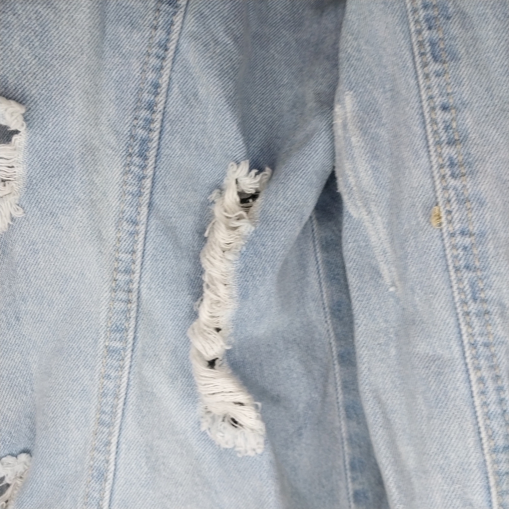 Wax Jean Basic Denim Light Wash Grunge Edgy Thrashed Y2K Festival Denim Jacket - Picture 13 of 15